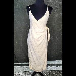 Urban Outfitters Yellow Linen Midi Wrap Dress